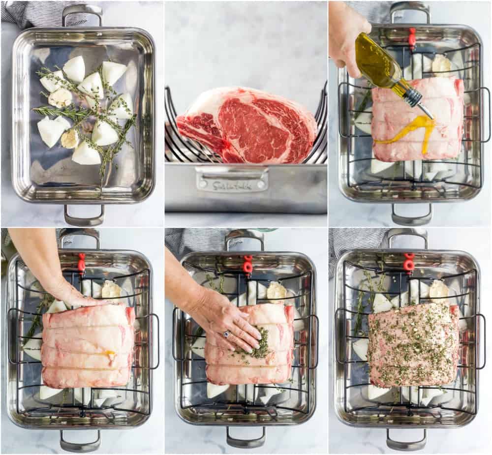 process photos of how to make the perfect garlic herb prime rib roast recipe