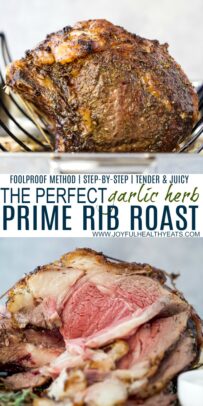pinterest image for perfect garlic herb prime rib roast recipe