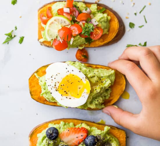 overhead photo of easy healthy avocado toast recipes