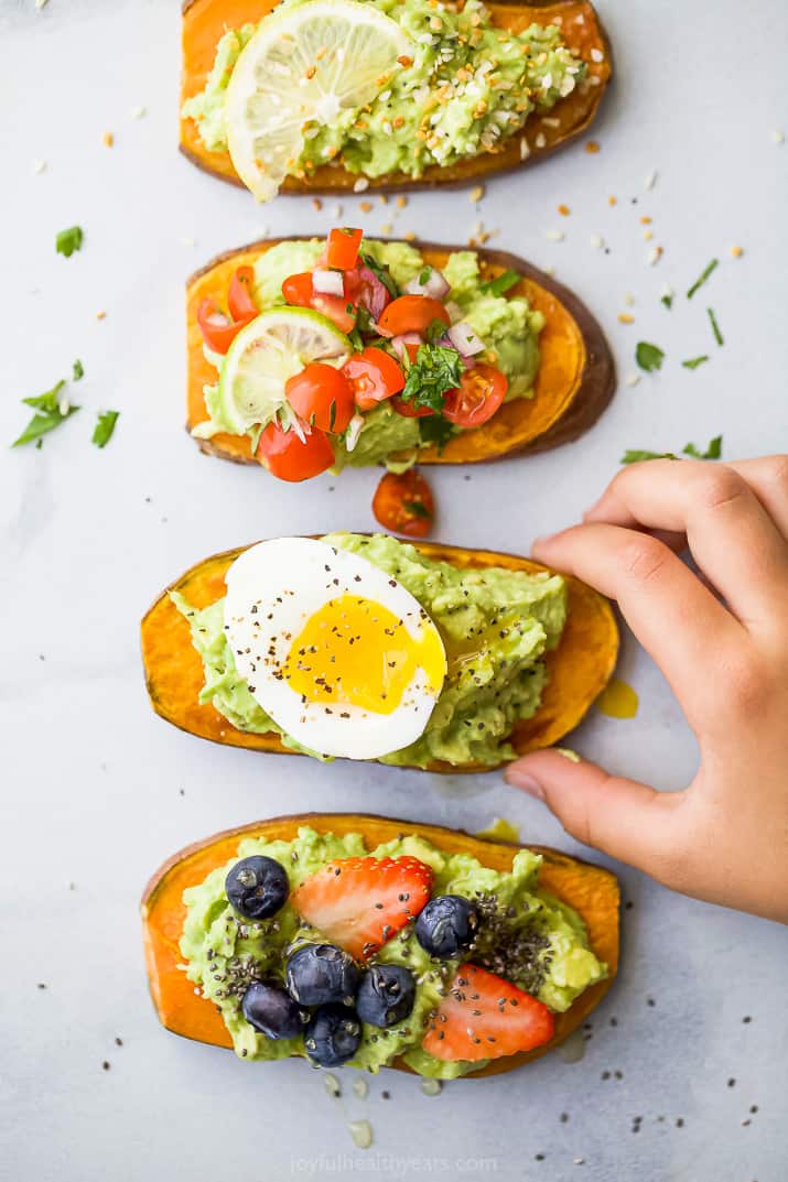 overhead photo of easy healthy avocado toast recipes