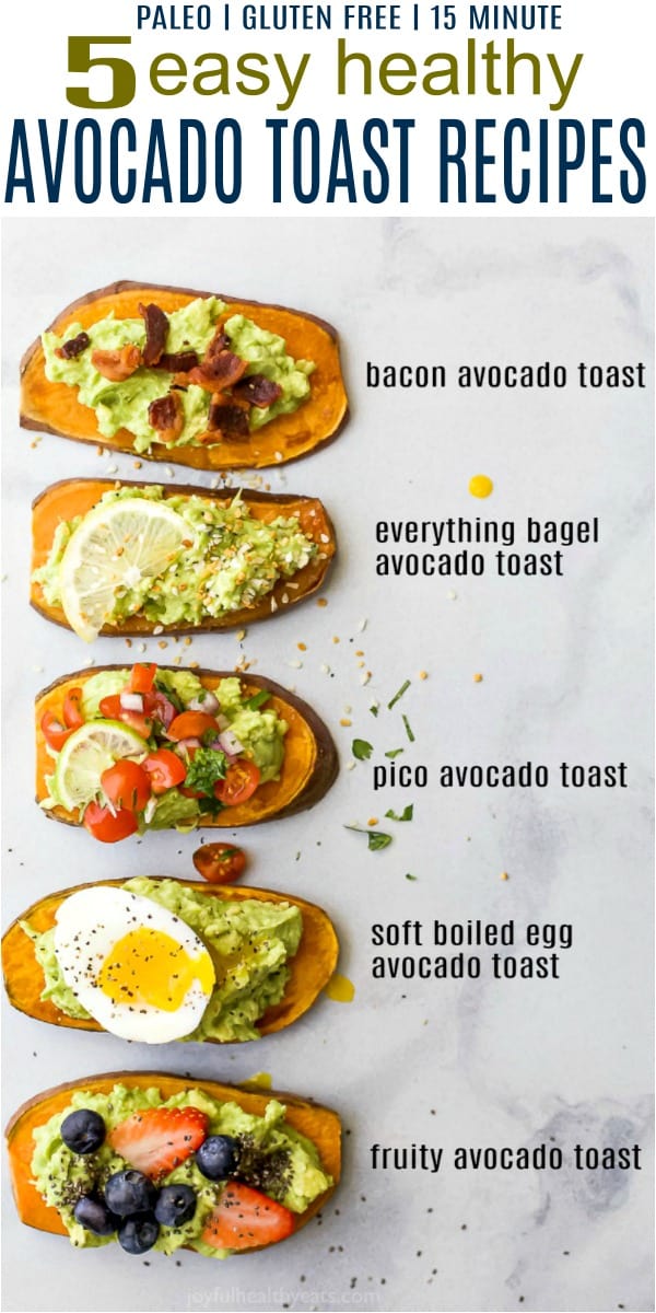 pinterest image for 5 easy healthy avocado toast recipes