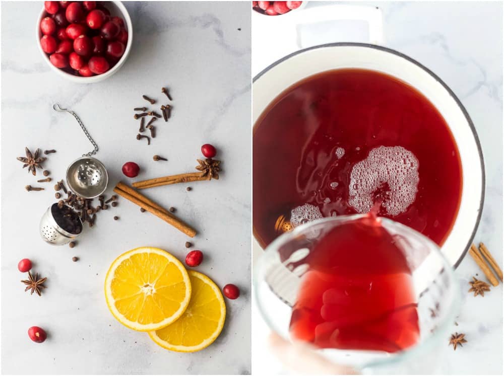 how to make festive spiked cranberry mulled apple cider