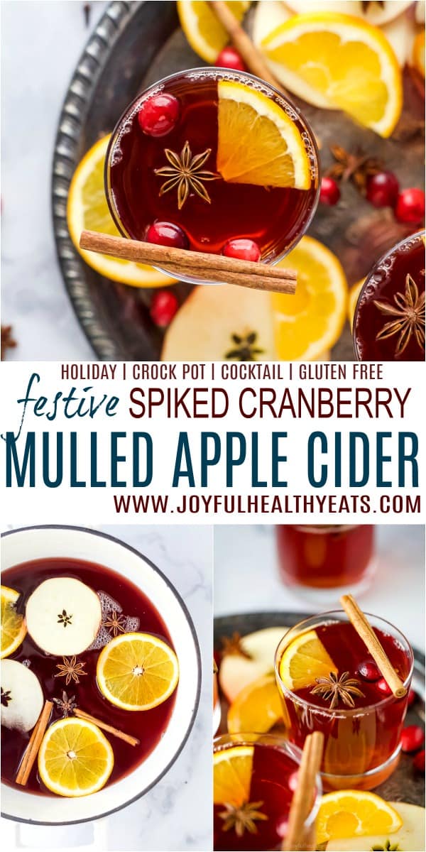 pinterest image for festive spiked cranberry mulled apple cider