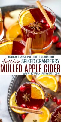pinterest image for festive hot spiked cranberry mulled apple cider