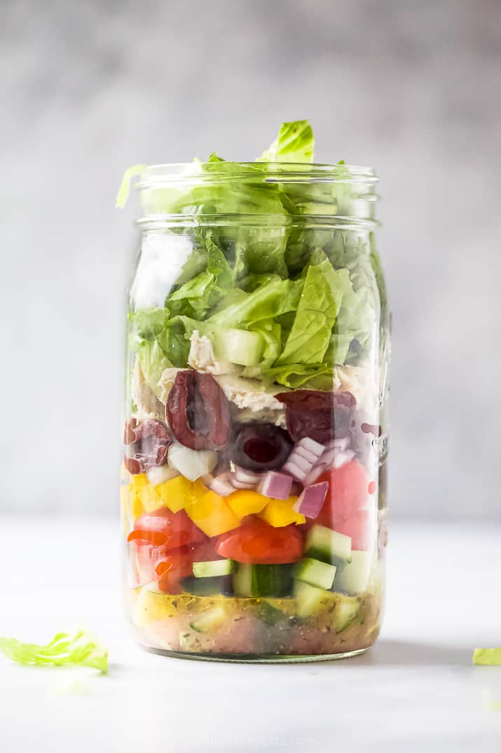 Quick & Easy Greek Chicken Mason Jar Salad | Joyful Healthy Eats