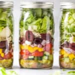 quick and easy greek chicken salad in a mason jar