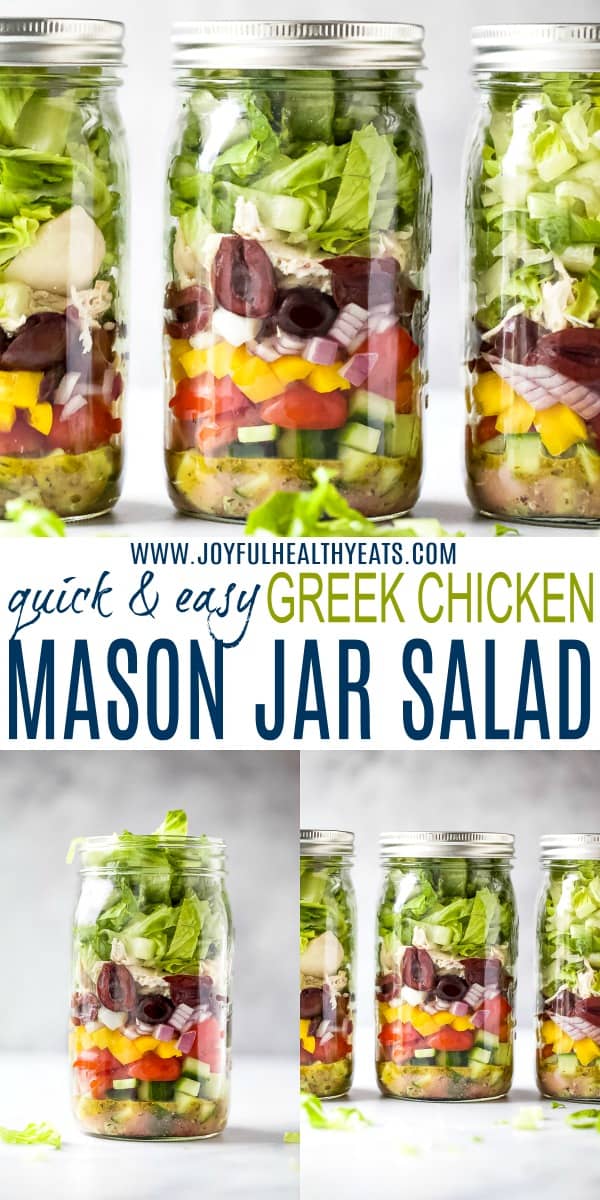 pinterest image for quick and easy greek chicken mason jar salad recipe