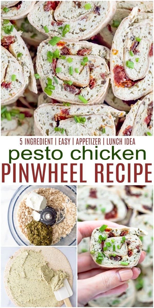 pinterest image for the best pesto chicken pinwheel recipe
