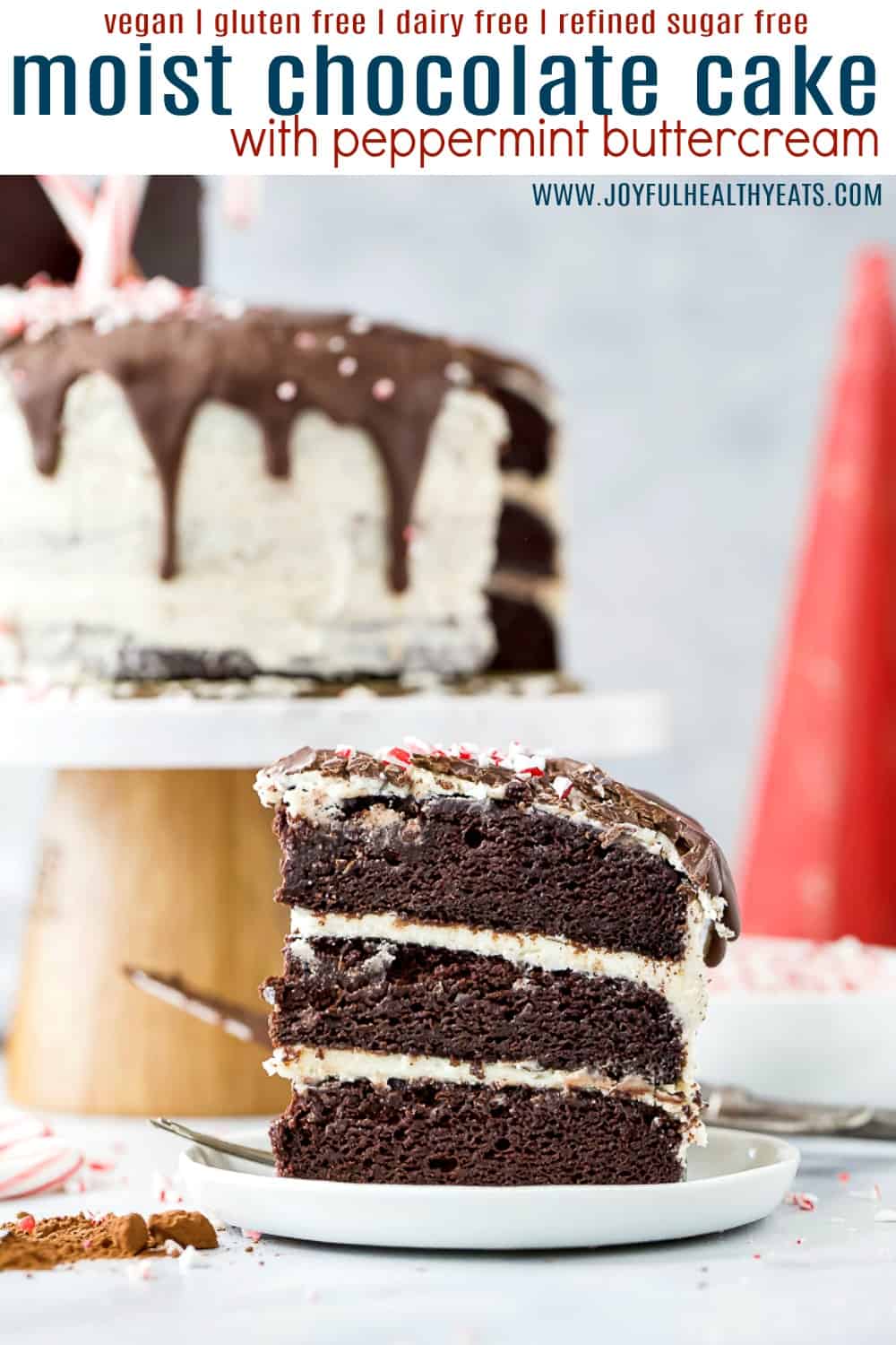 pinteres image for vegan chocolate cake with peppermint buttercream