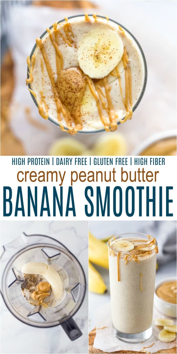 pinterest image for creamy peanut butter banana smoothie recipe