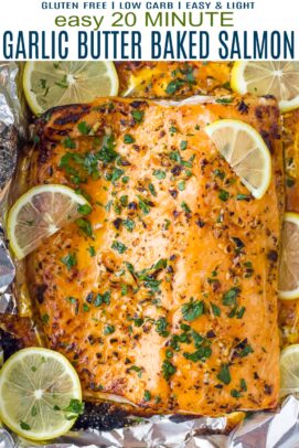 pinterest image for easy 20 minute garlic butter baked salmon in foil