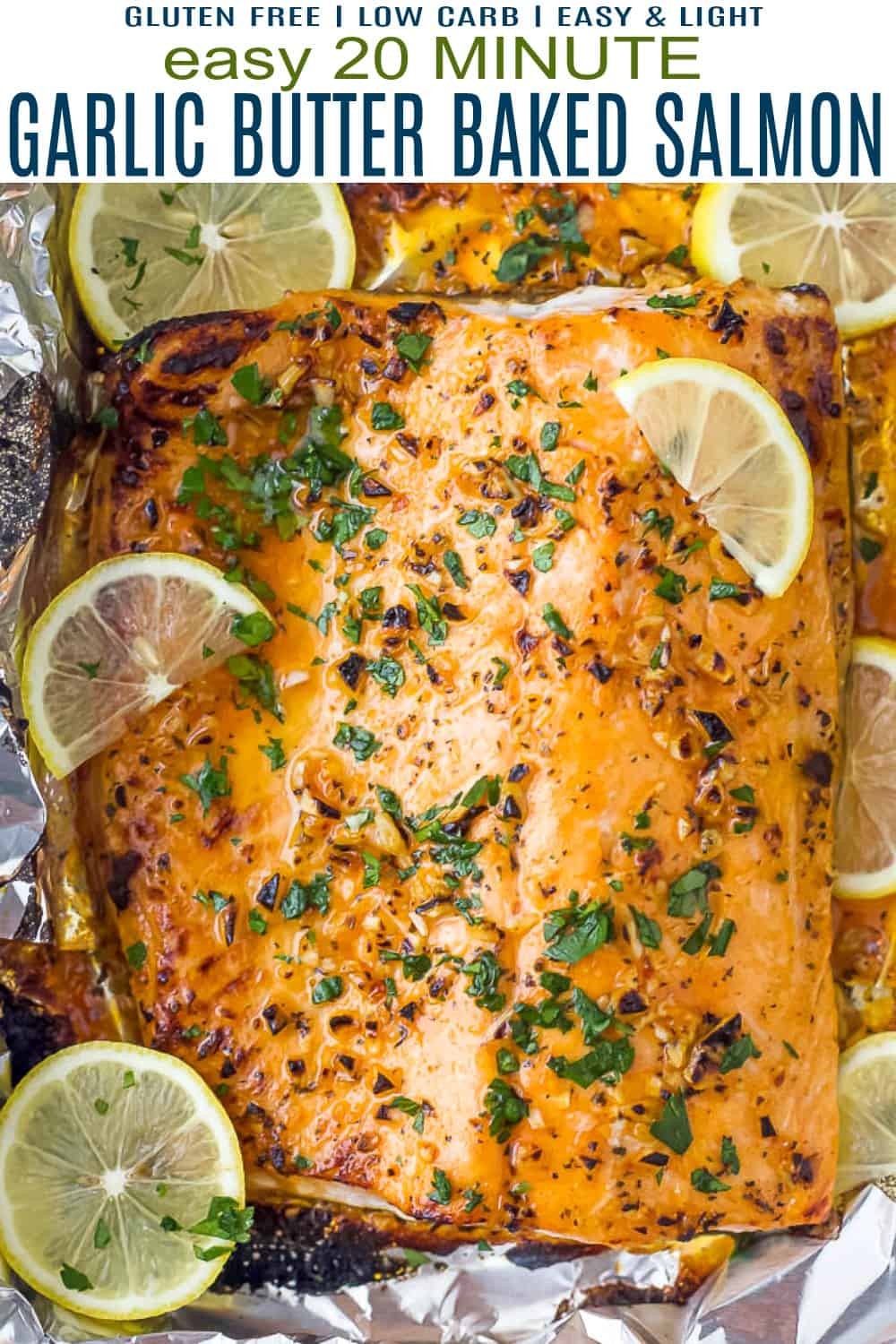 pinterest image for 20 Minuten Knoblauchbutter gebackener Lachs in Folie