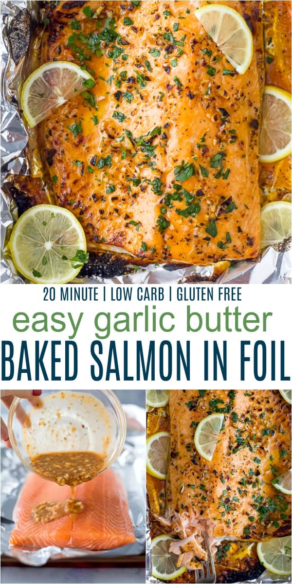 pinterest image for easy 20 minutes garlic butter baked salmon in foil