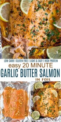 pinterest image for easy 20 minute garlic butter baked salmon in foil
