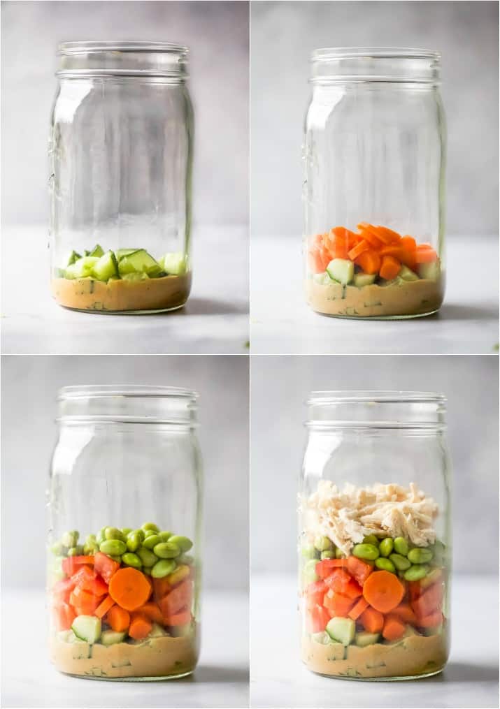 how to make the best thai chicken mason jar salad with peanut dressing