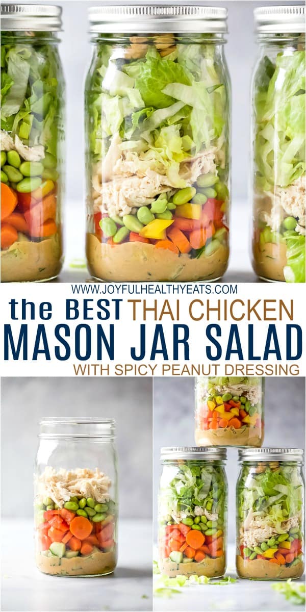 pinterest image for best thai chicken mason jar salad recipe with peanut dressing