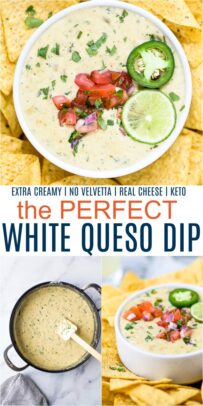 pinterest image for the perfect creamy white queso dip recipe