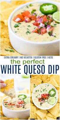 Pinterest title image for White Queso Dip.