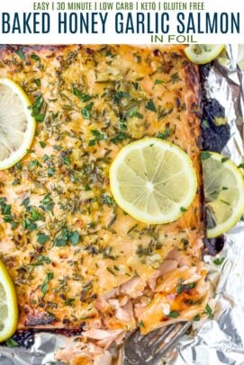 pinterest image for Baked Honey Garlic Salmon in Foil