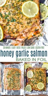 pinterest image for Baked Honey Garlic Salmon in Foil