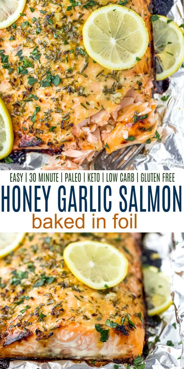 pinterest image for Baked Honey Garlic Salmon in Foil