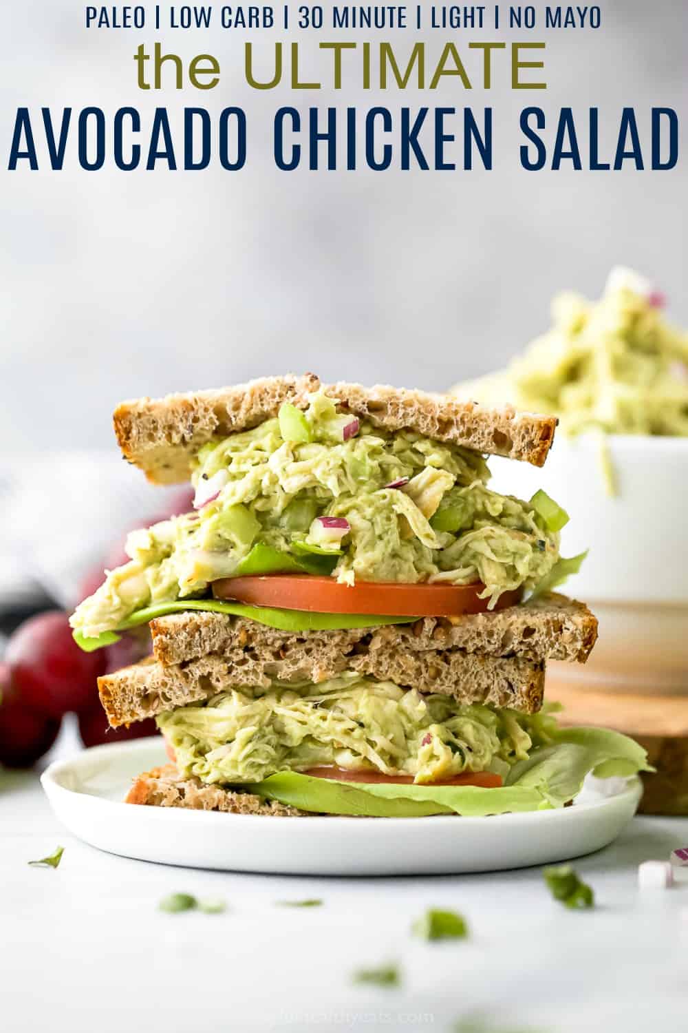 pinterest image for the ultimate paleo avocado chicken salad recipe