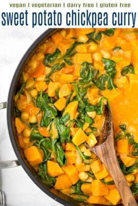 pinterest image for vegan sweet potato chickpea curry recipe