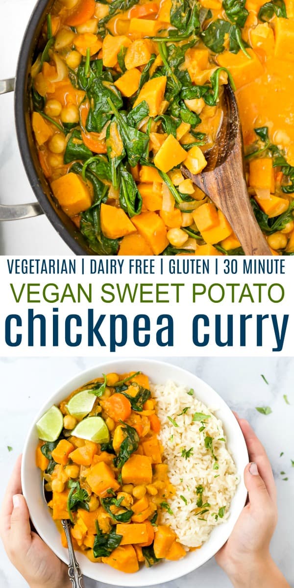 pinterest image for vegan sweet potato chickpea curry recipe