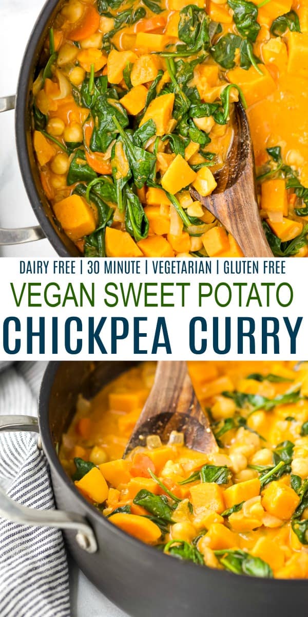 pinterest image for vegan sweet potato chickpea curry recipe