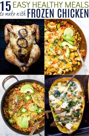 pinterest image for 15 easy healthy meals with frozen chicken