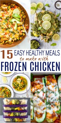 pinterest pin for 15 easy healthy meals to make with frozen chicken