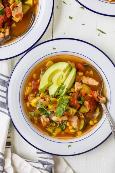 easy hearty chicken tortilla soup in a bowl