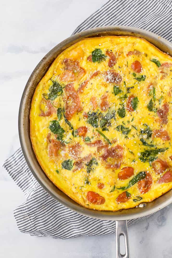 close up of prosciutto spinach frittata recipe