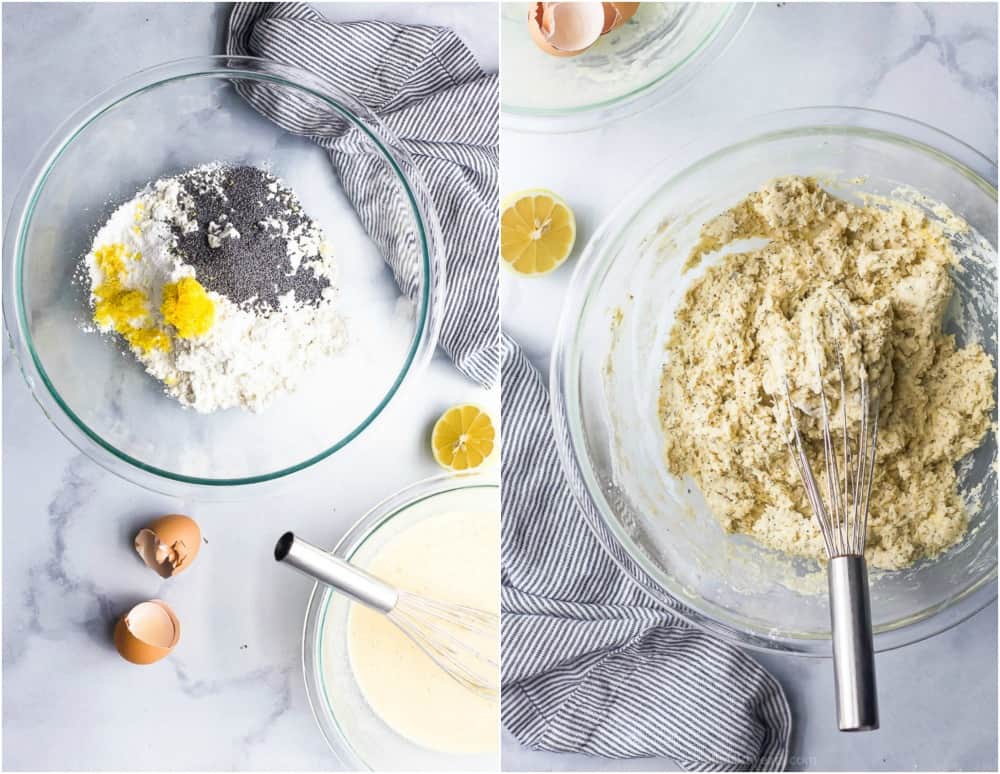 process photos of how to make moist gluten free lemon poppyseed muffins