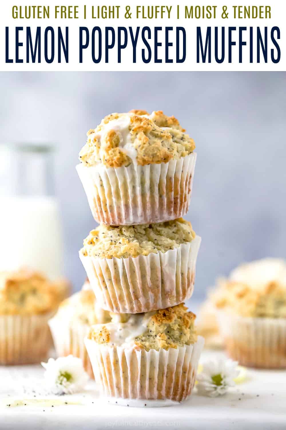 pinterest image for moist gluten free lemon poppyseed muffins