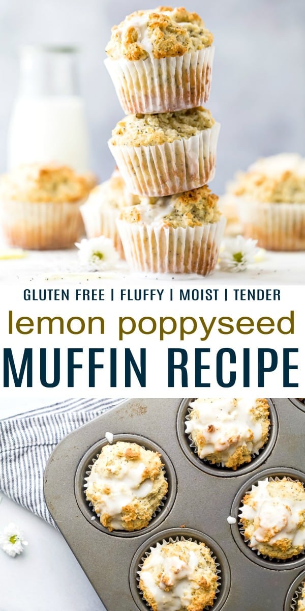 pinterest image for moist gluten free lemon poppyseed muffins
