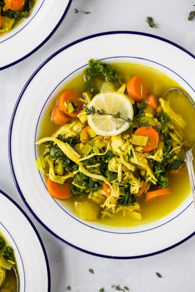 healing chicken soup recipe in a bowl