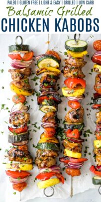 pinterest image for the best ever balsamic grilled chicken kabob