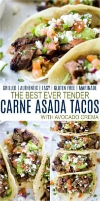 pinterest image for best ever marinated carne asada tacos