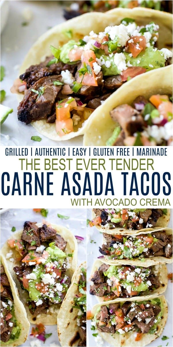 pinterest image for best ever marinated carne asada tacos