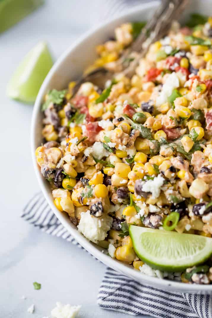 side photo of a bowl filled with esquites salad