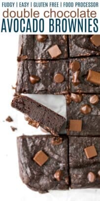 pinterest image for double chocolate fudgy avocado brownies