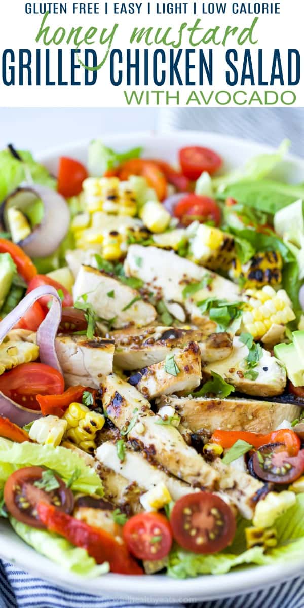 pinterest image for easy grilled honey mustard chicken salad