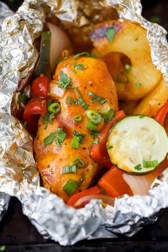 grilled bbq hawaiian chicken in foil packets