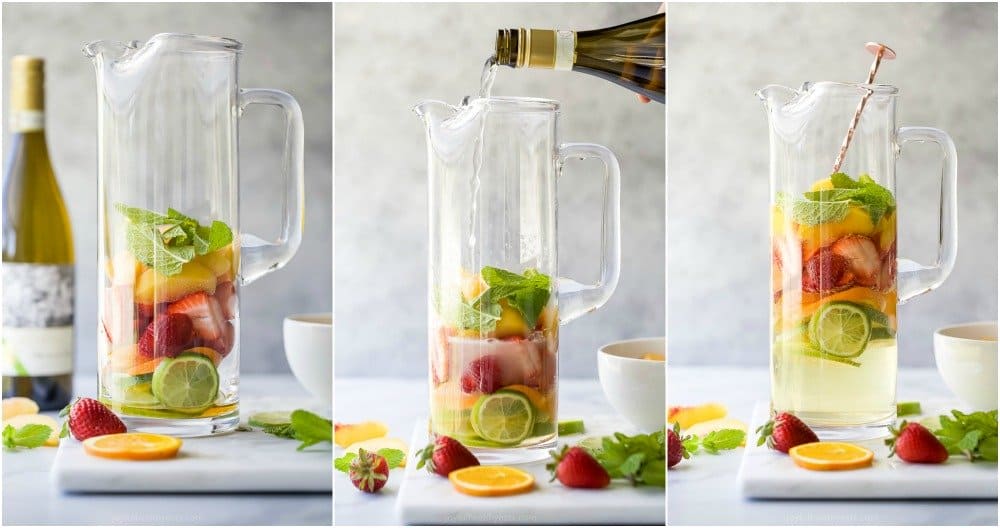 pictures of how to make strawberry peach moscato sangria