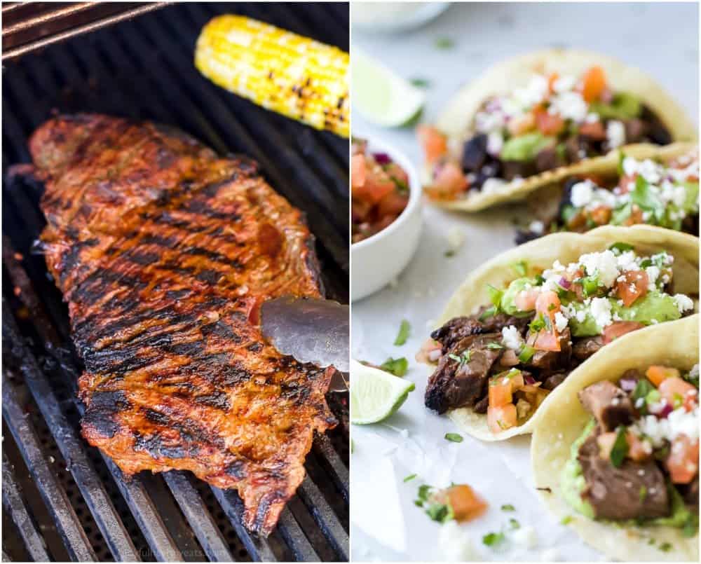 grilled carne asada and then assembled carne asada tacos