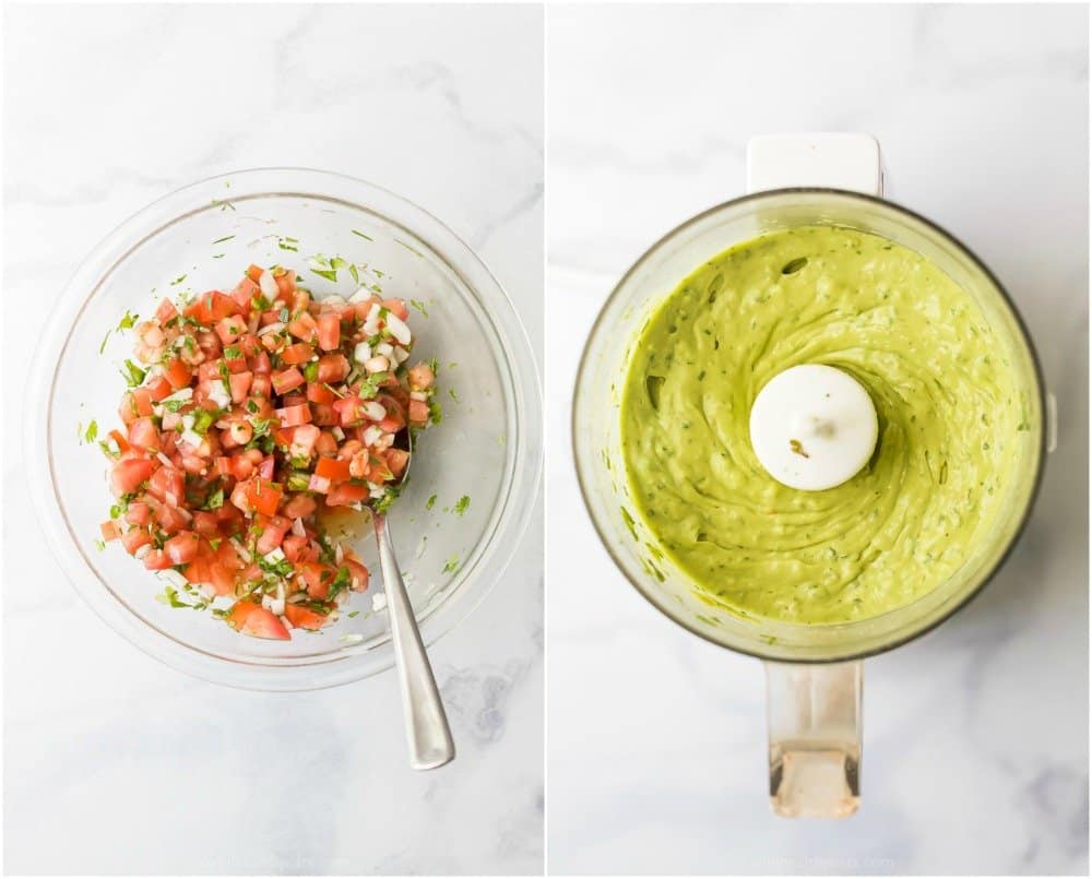 photo of fresh pico de gallo and a homemade avocado crema