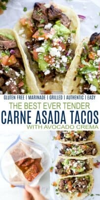 pinterest image for best ever marinated carne asada tacos