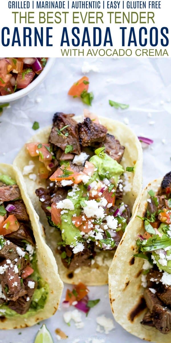 pinterest image for best ever marinated carne asada tacos