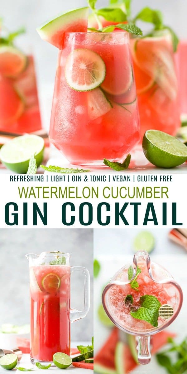 pinterest image for a refreshing watermelon cucumber gin cocktail